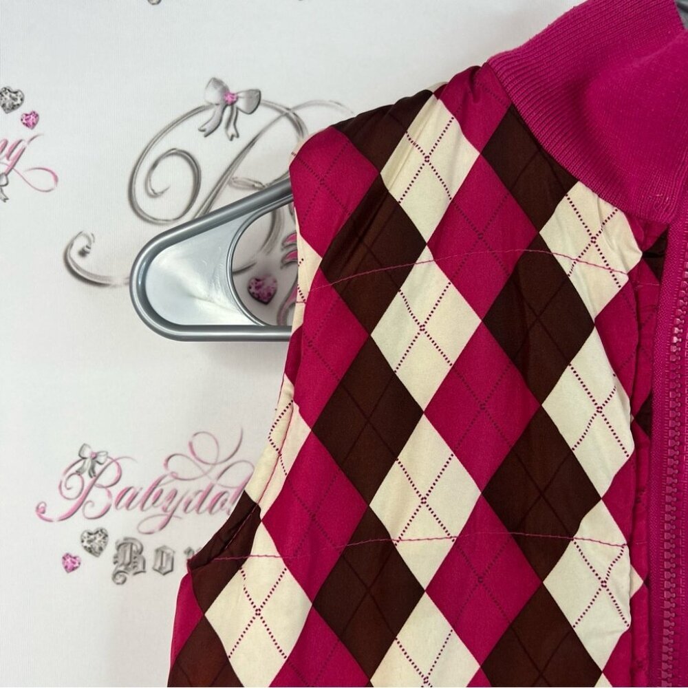 La SENZA girl vest vintage y2k diamond Pink and Brown white star Argyle Zip-Up - Picture 7 of 9